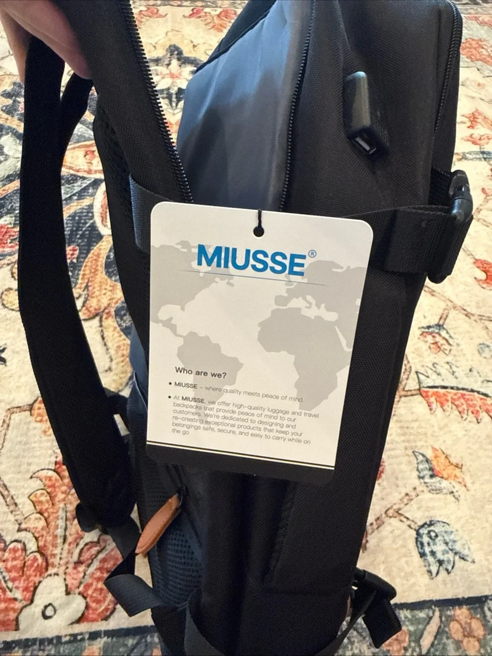 MIUSSE Black Large Backpack Laptop Travel Bag Zip & Buckle Padded Straps NWT